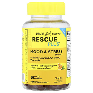 Bach, Rescue Plus®, Gommes de soutien de l'humeur et anti-stress, Orange, 60 gommes véganes