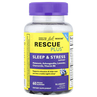 Bach, Rescue Plus®, Gummies Sokongan Tidur & Stres, Beri Biru, 60 Gummies Vegan