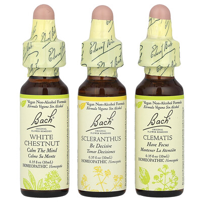 Product Image for Bach, Original Flower Remedies, Focus Kit, Clarity of Mind, 3 Droppers, 0.35 fl oz (10 ml) Each
