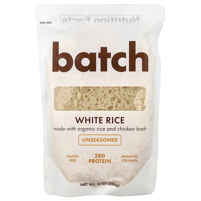 Batch, Arroz blanco con colágeno y caldo de huesos de pollo, Sin condimentar, 226 g (8 oz)