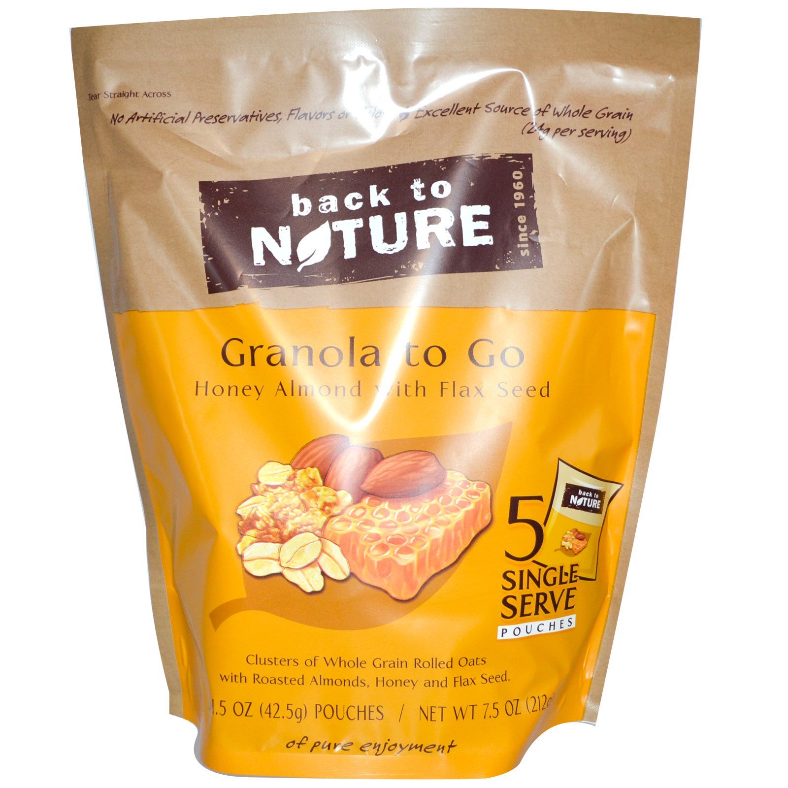 Back To Nature Granola To Go Honey Almond With Flax Seed 5 Pouches 1 5 Oz 42 5 G Each Iherb