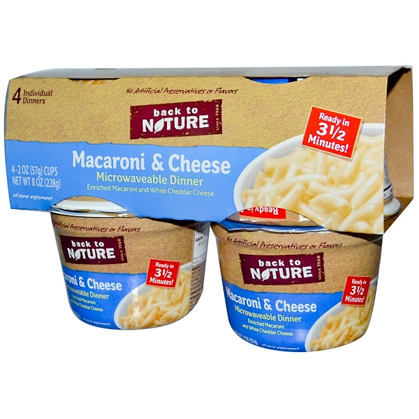 Back to Nature, Macaroni & Cheese Dinner, White Cheddar Cheese, Microwavable, 4 Cups, 2 oz (57 g) Each (Discontinued Item) 