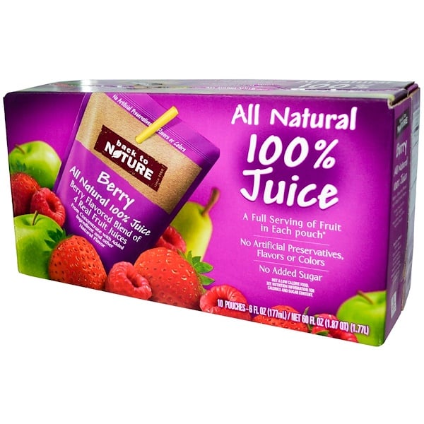 Back to Nature, All Natural 100% Juice, Berry, 10 Pouches, 6 fl oz (177 ml) Each (Discontinued Item) 