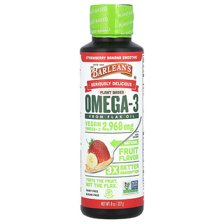 Barlean's, Seriously Delicious®, Omega-3 de origen vegetal proveniente del aceite de linaza, Batido de fresa y plátano, 227 g (8 oz)