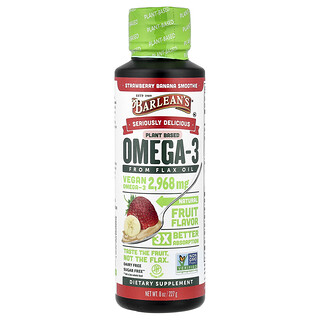 Barlean's, Seriously Delicious®, Plant Based Omega-3 fFom Flax Oil, Strawberry Banana Smoothie, 8 oz (227 g)