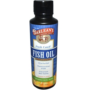 Barlean's, Свежий рыбий жир, омега-3 EPA/DHA кислоты, со вкусом апельсина, 8 жидких унций (236 мл)