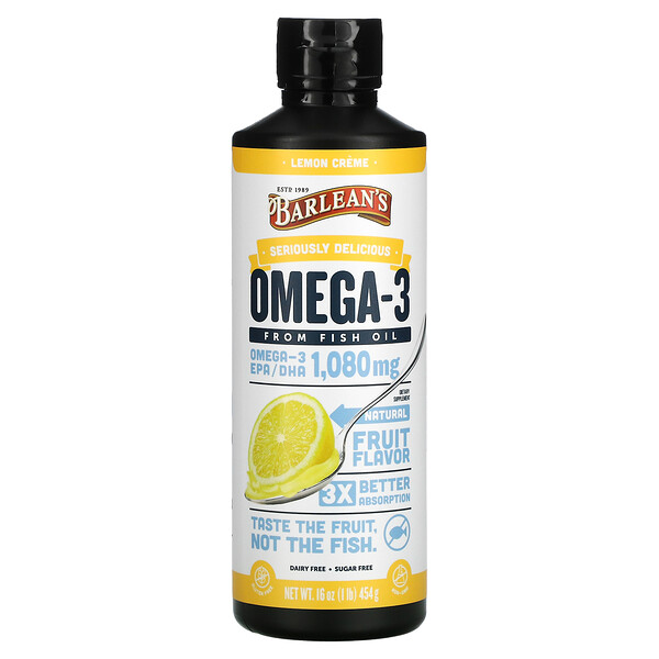 Barlean's, Omega3, Fish Oil, Lemon Creme, 16 oz (454 g)