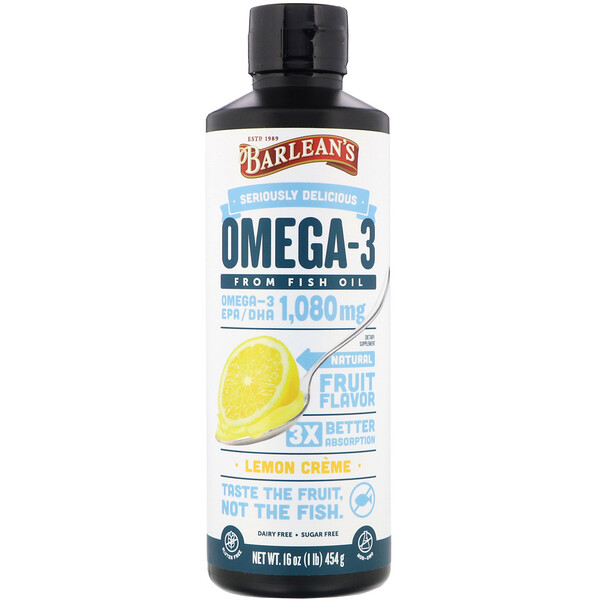 Barlean's‏, Omega-3, Fish Oil, Lemon Creme, 16 oz (454 g)