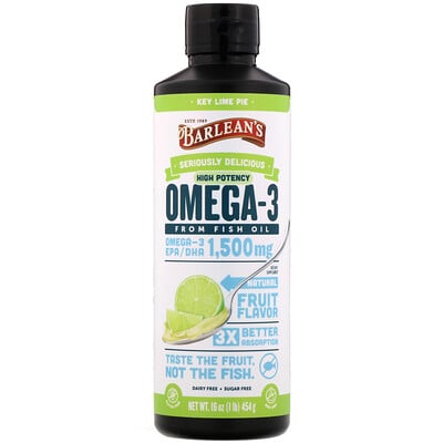 Barlean's Omega-3 Fish Oil, Key Lime Pie, 1,500 mg, 16 oz (454 g)