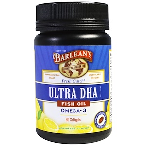 Barlean's, Ultra DHA, рыбий жир, Омега-3, со вкусом лимонада, 90 мягких капсул