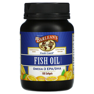 Barlean's, Fresh Catch，魚油補充劑，歐米伽-3 EPA/DHA，橙味，100 粒軟凝膠