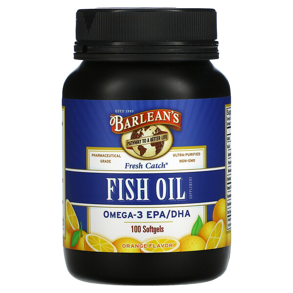 Barlean's, Frischer Fang, Fischöl-Präparat, Omega-3 EPA/DHA, Orangengeschmack, 100 Weichkapseln