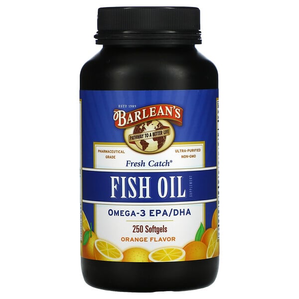Barlean's, Fresh Catch（フレッシュキャッチ）、フィッシュオイルサプリメント、オメガ3 EPA／DHA、オレンジ味、ソフトジェル250粒