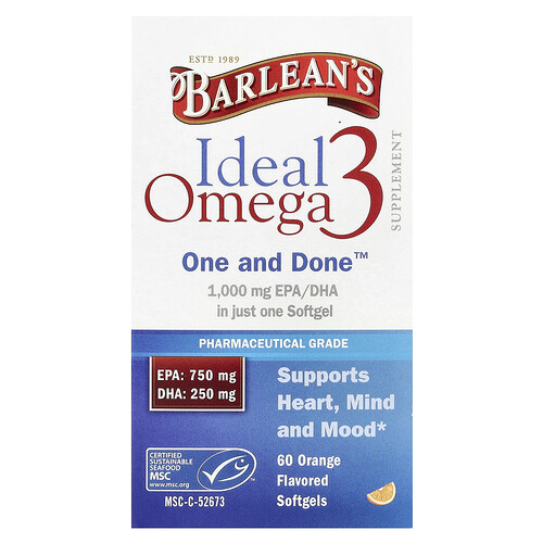 Barlean's Ideal Omega 3, Orange, 60 Softgels