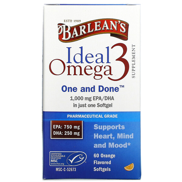 Ideal Omega 3, апельсин, 1000 мг EPA / DHA, 60 мягких таблеток