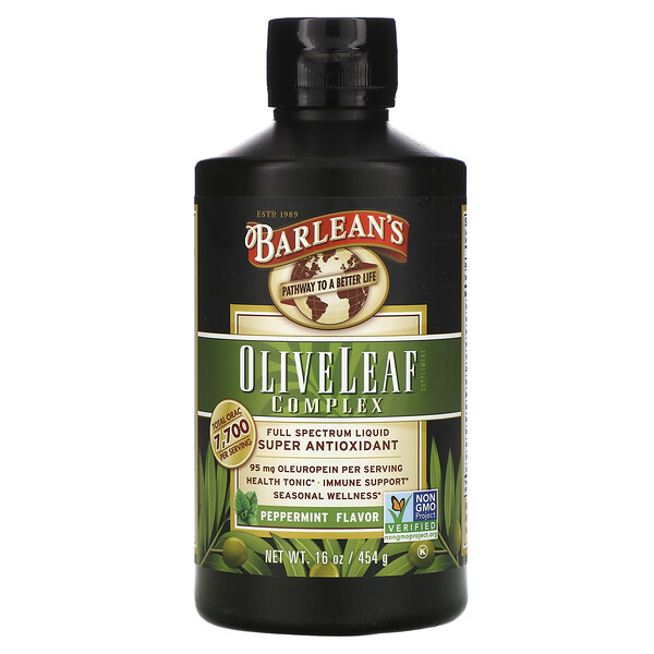 Barlean's, オリーブ葉コンプレックス、ペパーミント風味、454g（16オンス）