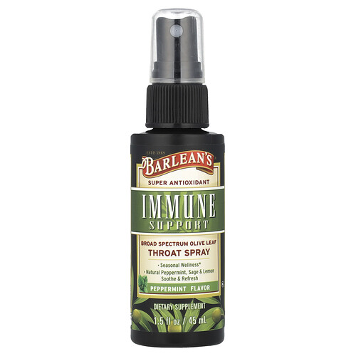 Barlean's Immune Support, Broad Spectrum Olive Leaf Throat Spray, Peppermint, 1.5 fl oz (45 ml)