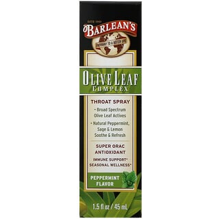 Barlean's, Olive Leaf Complex, Throat Spray, Peppermint Flavor, 1.5 fl oz (45 ml)
