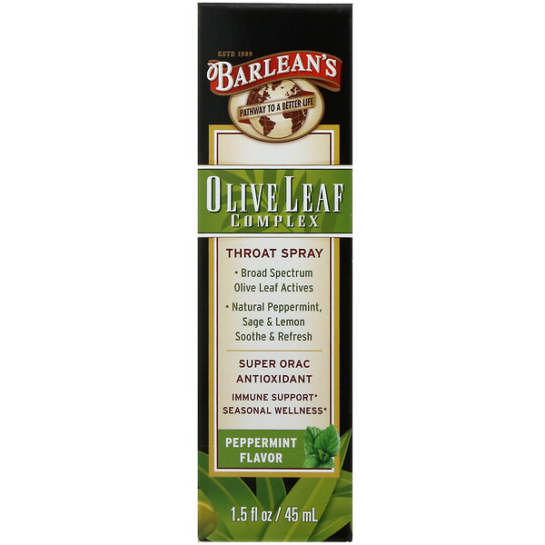Olive Leaf Complex, Throat Spray, Peppermint Flavor, 1.5 fl oz (45 ml)