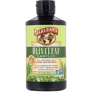Barlean's, Complejo de hojas, con sabor natural a hoja de olivo, 16 oz (454 g)