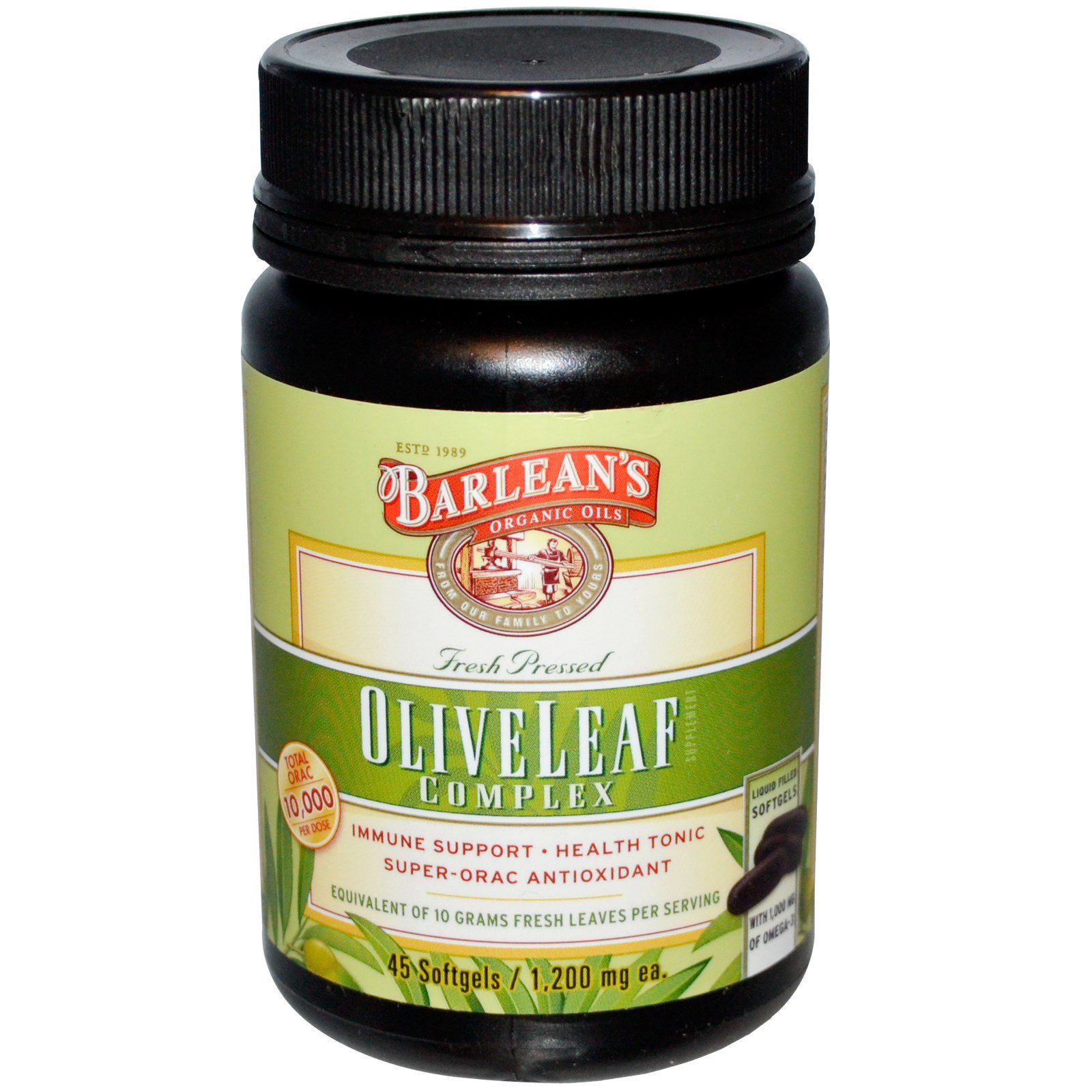 Barlean's, Olive Leaf Complex Supplement, 1,200 mg Each, 45 Softgels