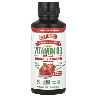 Barlean's, En serio, Vitamina D3 líquida, Batido de fresa, 125 mcg (5000 UI), 159 g (5,6 oz)