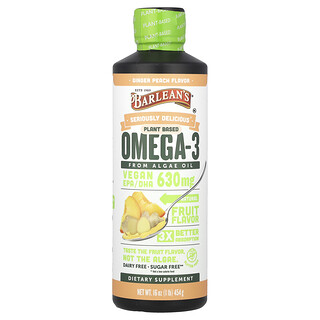 Barlean's, Seriously Delicious®, Omega-3 de origen vegetal proveniente del aceite de algas, Jengibre y melocotón, 630 mg, 454 g (16 oz)