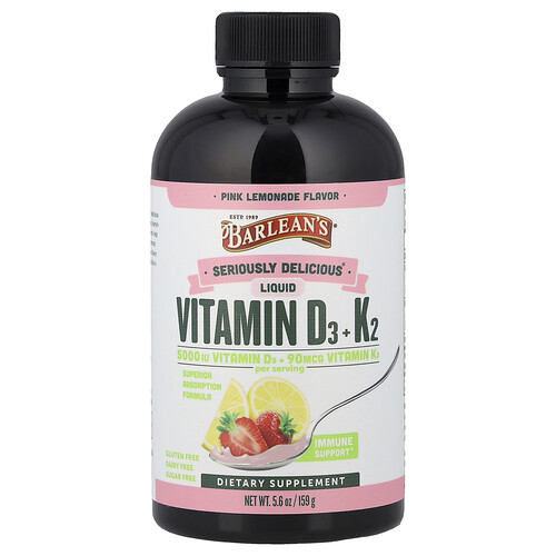 Barlean's Seriously Delicious®, Liquid Vitamin D3 + K2, Pink Lemonade, 5.6 oz (159 g)