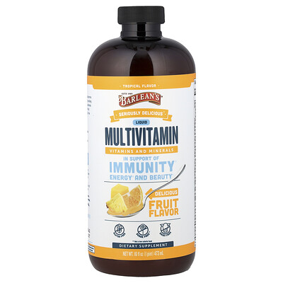Product Image for Barlean's, Seriously Delicious , Liquid Multivitamin, Tropical, 16 fl oz (473 ml)