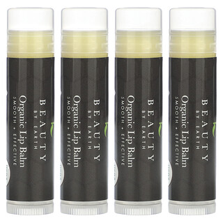 Beauty By Earth, Bálsamo labial con cera de abeja orgánica, Menta, 4 tubos, 0,15 oz cada uno