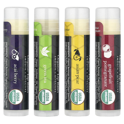 Beauty By Earth, Bio-Lippenbalsam aus Bienenwachs, Superfruit-Multipack, 4 Tuben, je 0,15 oz