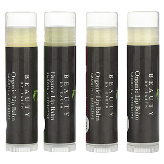 Beauty By Earth, Bálsamo labial con cera de abeja orgánica, Paquete múltiple exótico, 4 tubos, 0,15 oz cada uno