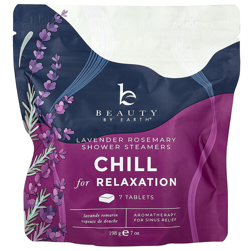 Beauty By Earth Chill for Relaxation Shower Steamers, Lavender Rosemary, 7 Tablets, 7 oz (198 g)