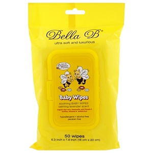 Bella B, Влажные салфетки для малышей, успокаивающий аромат лаванды, 50 салфеток - 6,3 х 7,9 дюймов