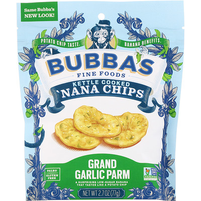

Bubba's Fine Foods Банановые чипсы с чесноком, 2,7 унций (77 г)
