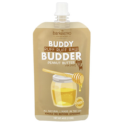 Product Image for Bark Bistro, Buddy Budder, Peanut Butter, For Dogs, Ruff Ruff Raw, 4 oz (113 g)