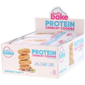 Отзывы о Баф Бэйк, Protein Crunchy Cookies with Peanut Spread, Birthday Cake, 8 Cookie Packs, 14.32 oz (408 g)