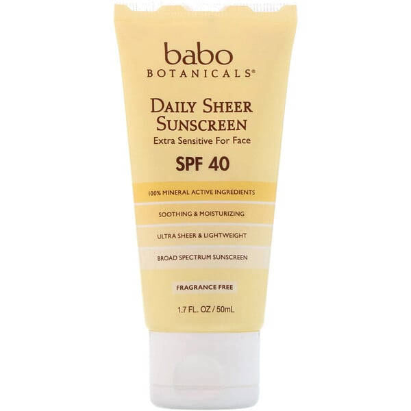Babo Botanicals‏, Daily Sheer Mineral Sunscreen, SPF 40, 1.7 fl oz (50 ml)
