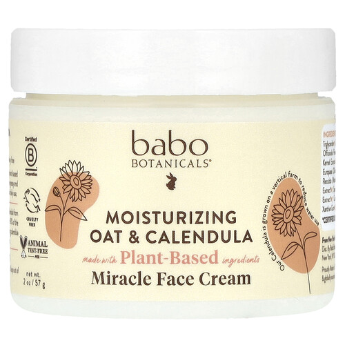 Babo Botanicals Moisturizing Miracle Face Cream, Oat & Calendula, 2 oz (57 g)