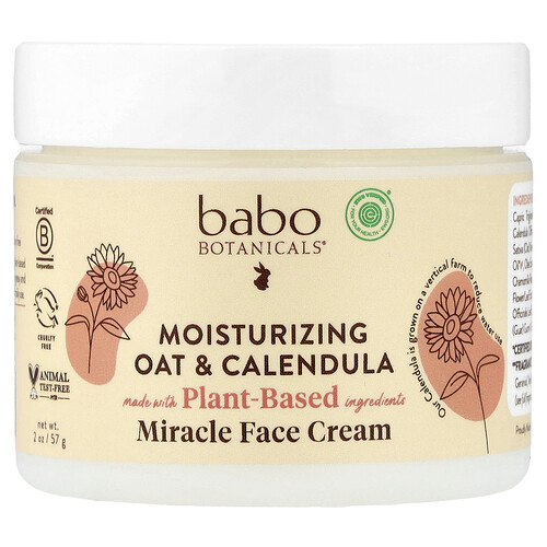 Babo Botanicals, Crema milagrosa para el rostro, Humectante con avena y caléndula, 57 g (2 oz)