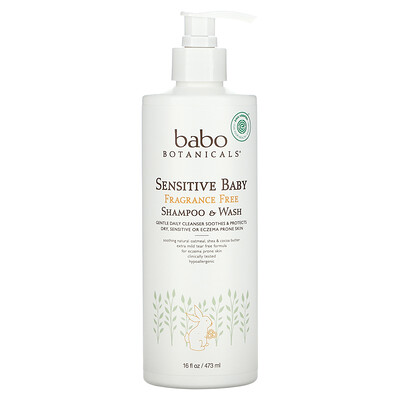 Babo Botanicals Sensitive Baby, шампунь и гель для душа, не содержит отдушек, 16 ж. унц. (473 мл)