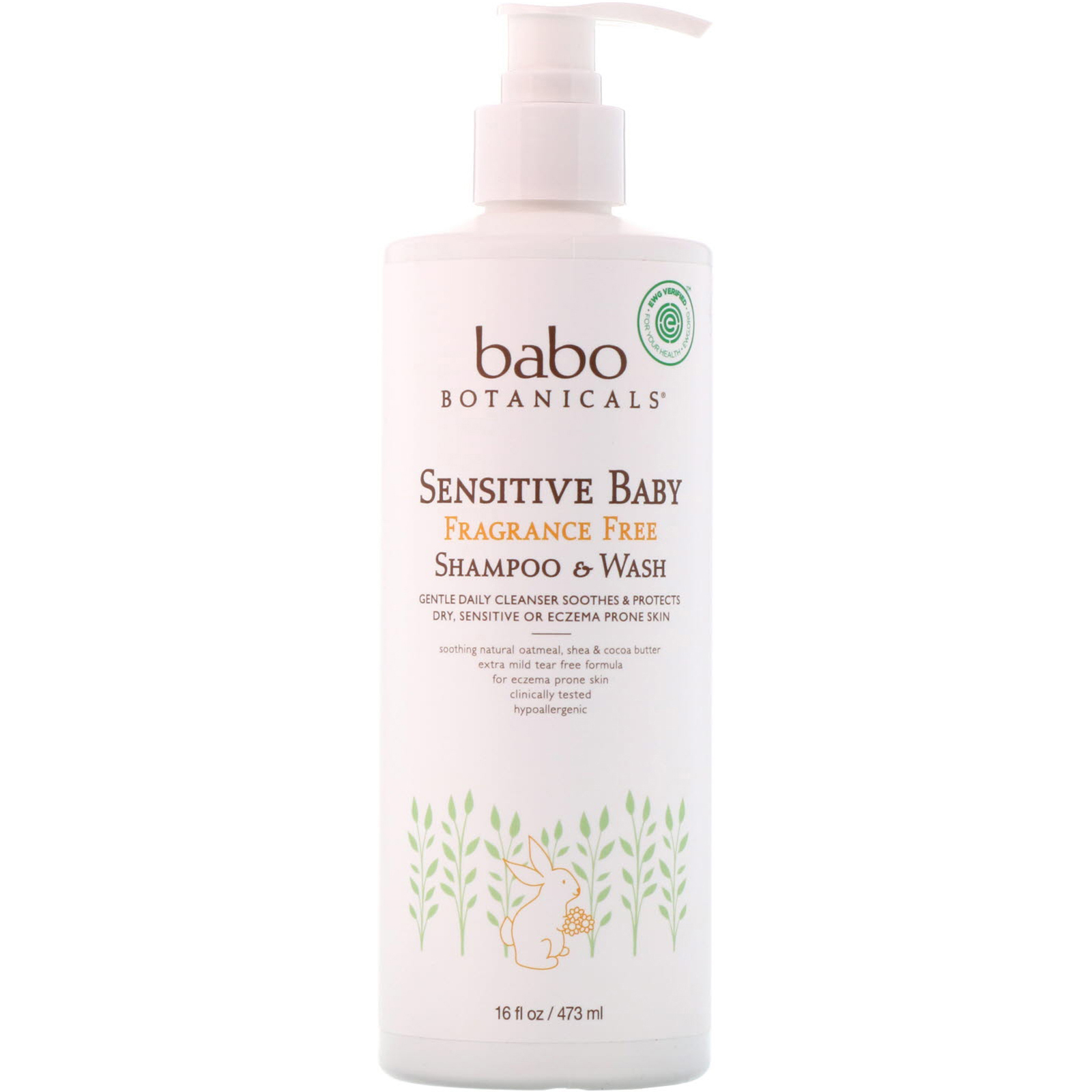 Babo Botanicals Sensitive Baby Shampoo Wash Fragrance Free 16 Fl Oz 473 Ml Iherb