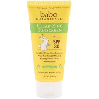Babo Botanicals, Clear Zinc Sunscreen, SPF 30, Fragrance Free, 3 fl oz (89 ml)