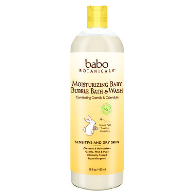 Купить Babo Botanicals Увлажняющее средство для умывания и ванной Baby Bubble Bath & Wash, календула с овсяным молоком, 15 ж. унц. (450 мл)