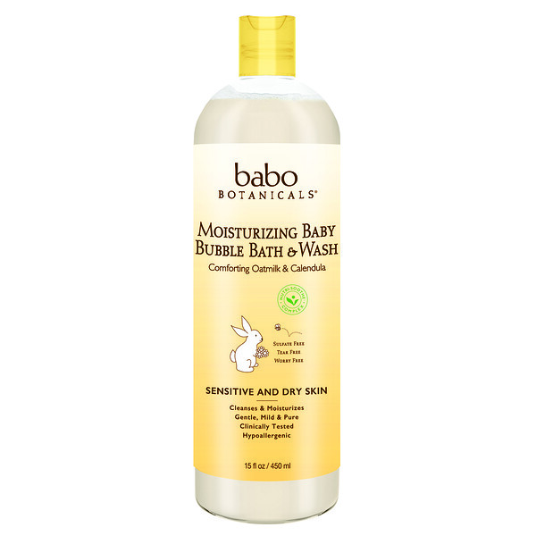Babo Botanicals‏, קצף אמבט ותרחיץ מלחח לתינוקות, חלב שיבולת שועל וציפורני חתול, 450 מ"ל