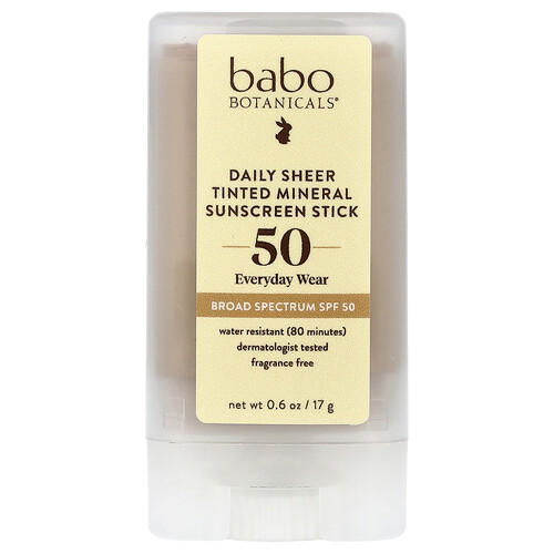 Babo Botanicals, Daily Sheer Tinted Mineral Sunscreen Stick, transparenter Sonnenschutz-Stick mit Mineralien, LSF 50, ohne Duftstoffe, 17 g (0,6 oz.)