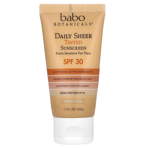 Babo Botanicals, Daily Sheer Tinted Sunscreen, SPF 30, Natural Glow, Fragrance Free, 1.7 fl oz (50 ml)