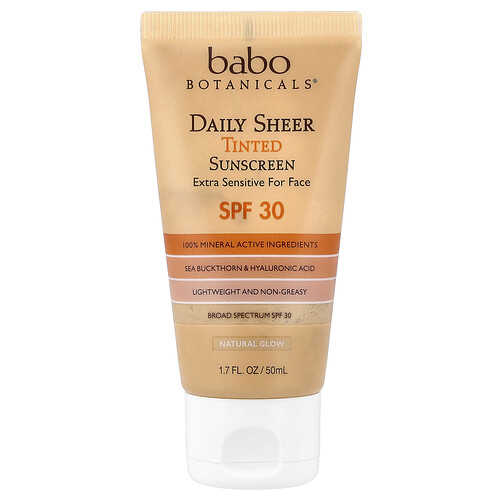 Babo Botanicals, Protector solar con color de uso diario, FPS 30, Brillo natural, Sin fragancia, 50 ml (1,7 oz. líq.)