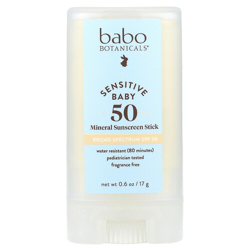 Babo Botanicals Sensitive Baby, Mineral Sunscreen Stick, SPF 50, Fragrance Free, 0.6 oz (17 g)