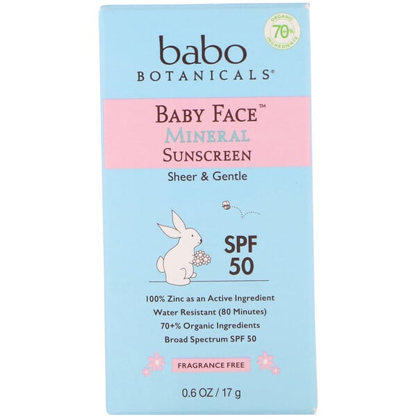Babo Botanicals Baby Face Mineral Sunscreen Stick, Fragrance Free
